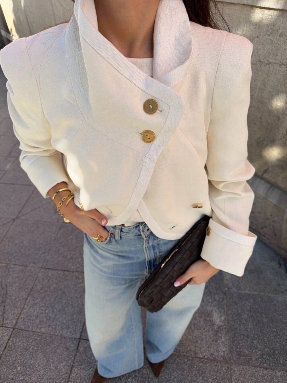 White Casual Women's Minimalist Versatile Patchwork Short Jacket